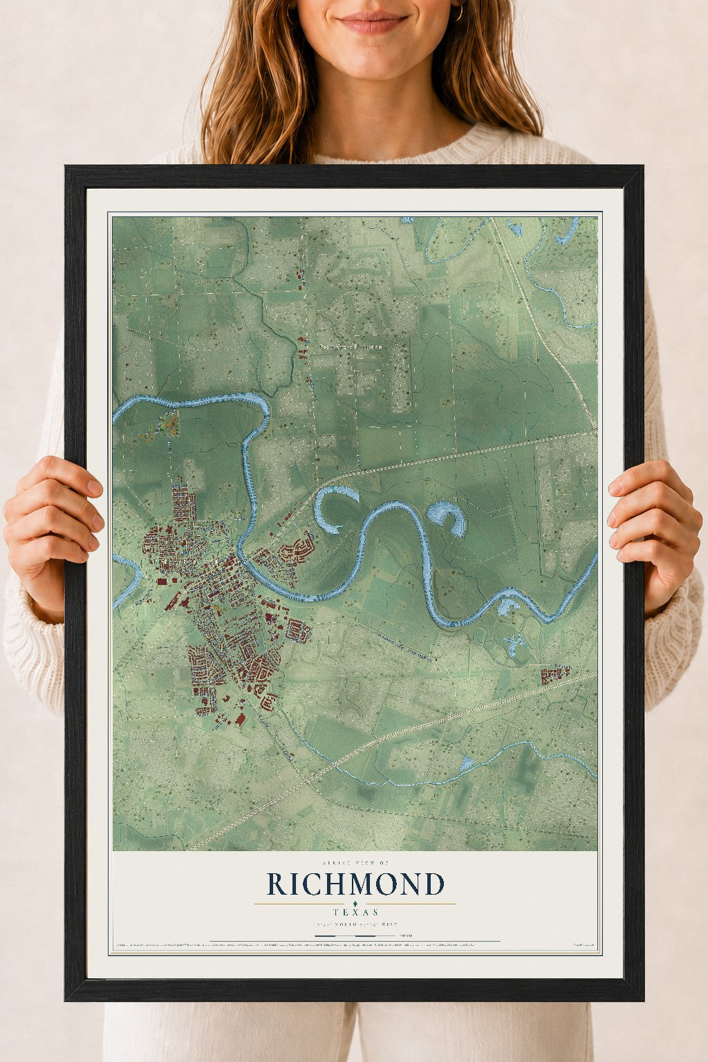 Map of Richmond, Texas, 18 x 24 inch print in a black wood frame