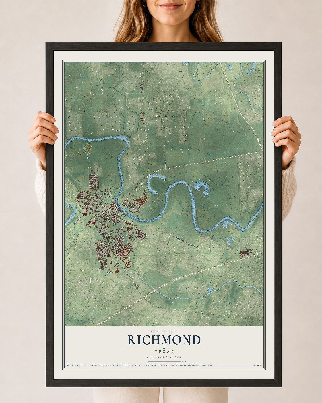 Map of Richmond, Texas, 24 x 36 inch print in a black wood frame