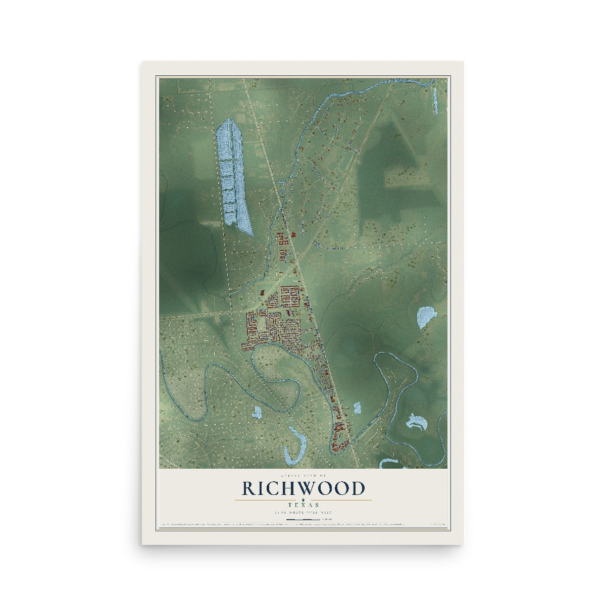 Map of Richwood, Texas, 12 x 18 inch unframed archival matte print