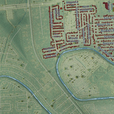 Close-up of the map of Richwood, Texas print showing street and building detail