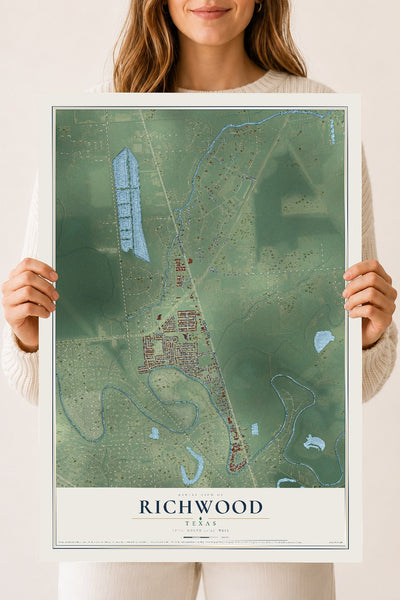 Map of Richwood, Texas, 18 x 24 inch unframed archival matte print