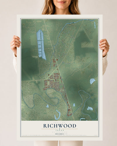 Map of Richwood, Texas, 24 x 36 inch unframed archival matte print