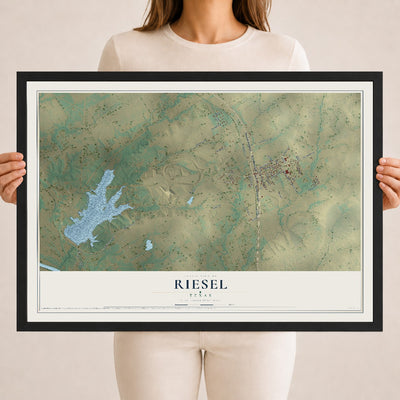 Map of Riesel, Texas, 18 x 24 inch print in a black wood frame