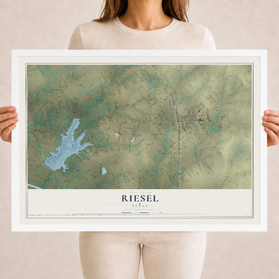 Map of Riesel, Texas, 18 x 24 inch print in a white wood frame