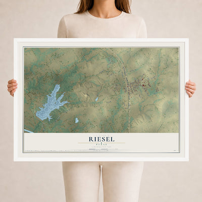 Map of Riesel, Texas, 24 x 36 inch print in a white wood frame
