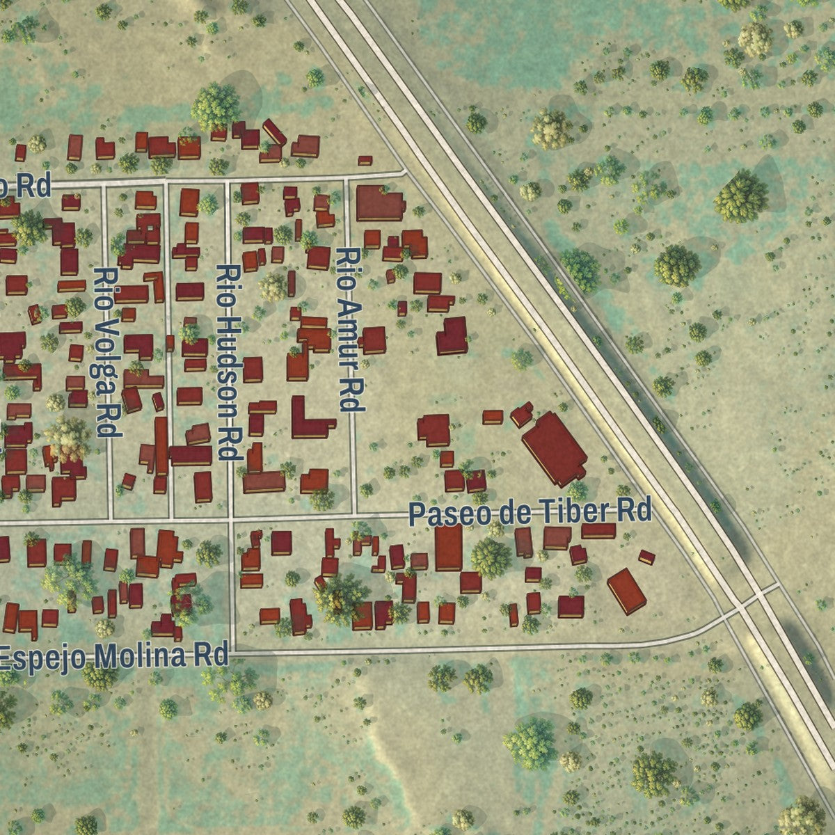 Second close-up of the map of Rio Bravo, Texas print showing more streets and buildings