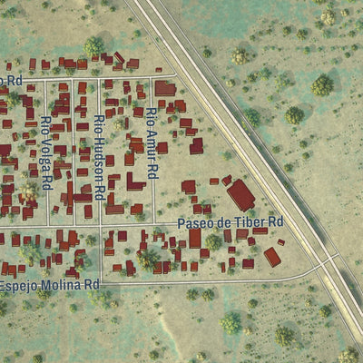 Second close-up of the map of Rio Bravo, Texas print showing more streets and buildings