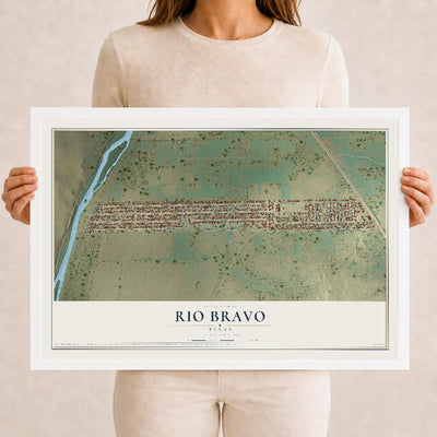 Map of Rio Bravo, Texas, 12 x 18 inch print in a white wood frame