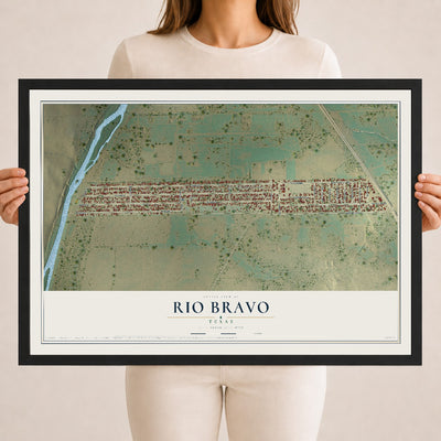 Map of Rio Bravo, Texas, 18 x 24 inch print in a black wood frame