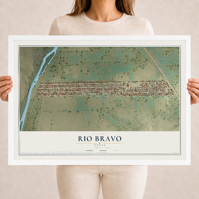 Map of Rio Bravo, Texas, 18 x 24 inch print in a white wood frame