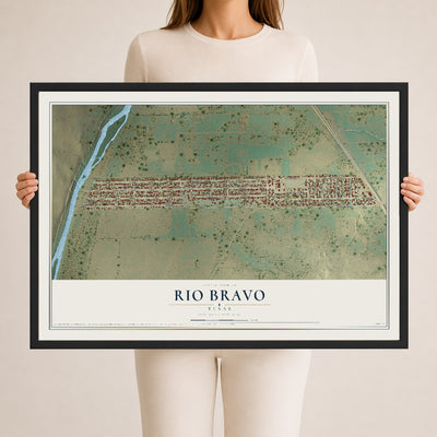 Map of Rio Bravo, Texas, 24 x 36 inch print in a black wood frame