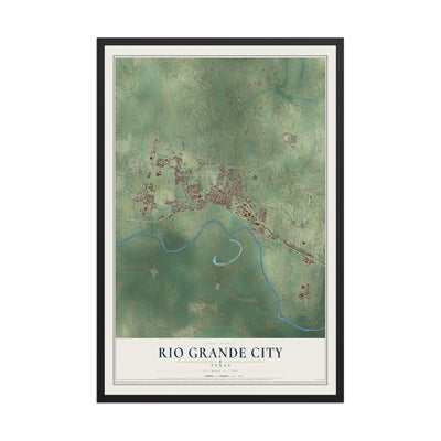 Map of Rio Grande City, Texas, 12 x 18 inch print in a black wood frame