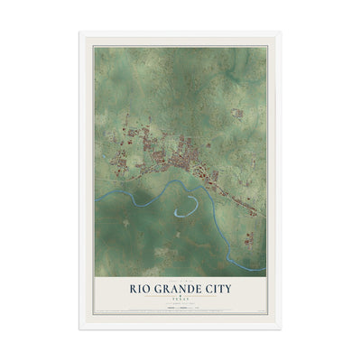 Map of Rio Grande City, Texas, 12 x 18 inch print in a white wood frame