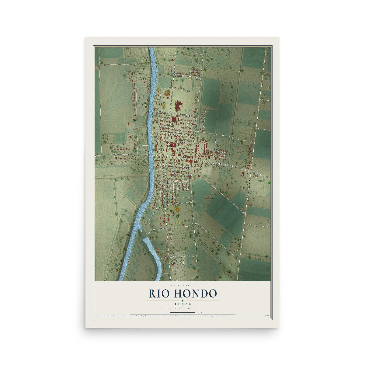 Map of Rio Hondo, Texas, 12 x 18 inch unframed archival matte print