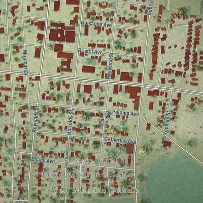 Close-up of the map of Rio Hondo, Texas print showing street and building detail