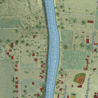 Second close-up of the map of Rio Hondo, Texas print showing more streets and buildings