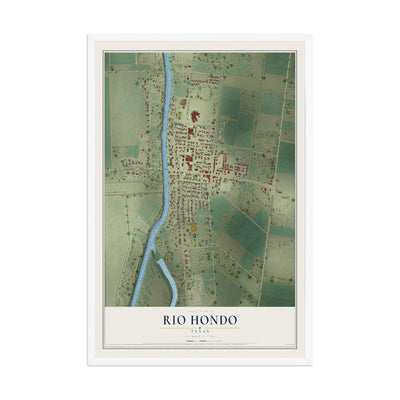 Map of Rio Hondo, Texas, 12 x 18 inch print in a white wood frame