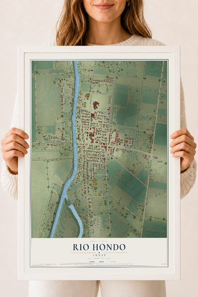 Map of Rio Hondo, Texas, 18 x 24 inch print in a white wood frame