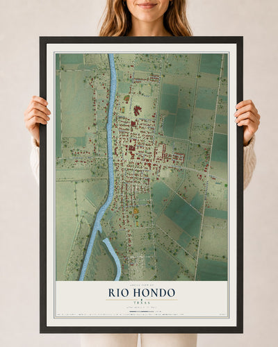 Map of Rio Hondo, Texas, 24 x 36 inch print in a black wood frame