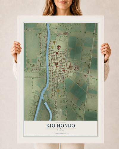 Map of Rio Hondo, Texas, 24 x 36 inch print in a white wood frame