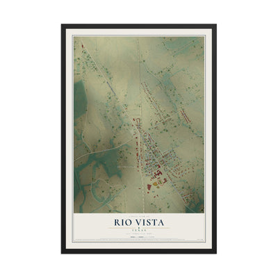 Map of Rio Vista, Texas, 12 x 18 inch print in a black wood frame