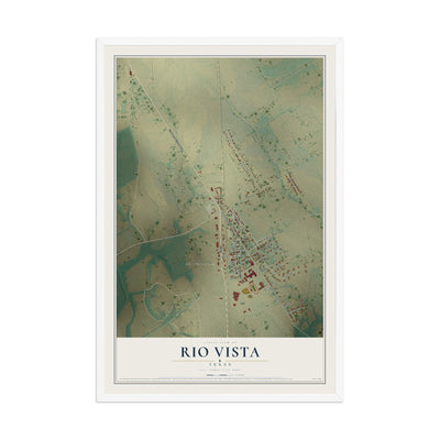 Map of Rio Vista, Texas, 12 x 18 inch print in a white wood frame
