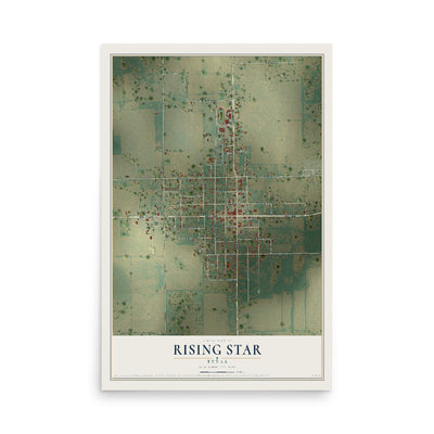Map of Rising Star, Texas, 12 x 18 inch unframed archival matte print