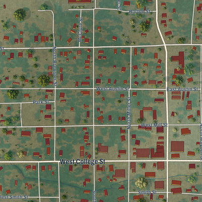 Close-up of the map of Rising Star, Texas print showing street and building detail