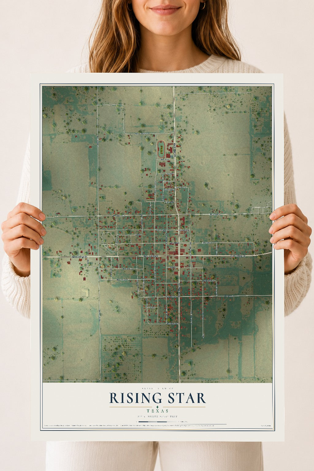 Map of Rising Star, Texas, 18 x 24 inch unframed archival matte print