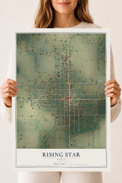 Map of Rising Star, Texas, 18 x 24 inch unframed archival matte print
