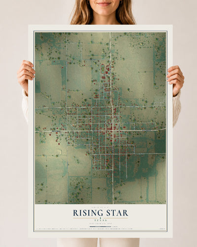 Map of Rising Star, Texas, 24 x 36 inch unframed archival matte print