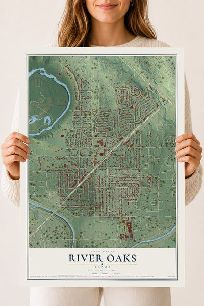 Map of River Oaks, Texas, 18 x 24 inch unframed archival matte print