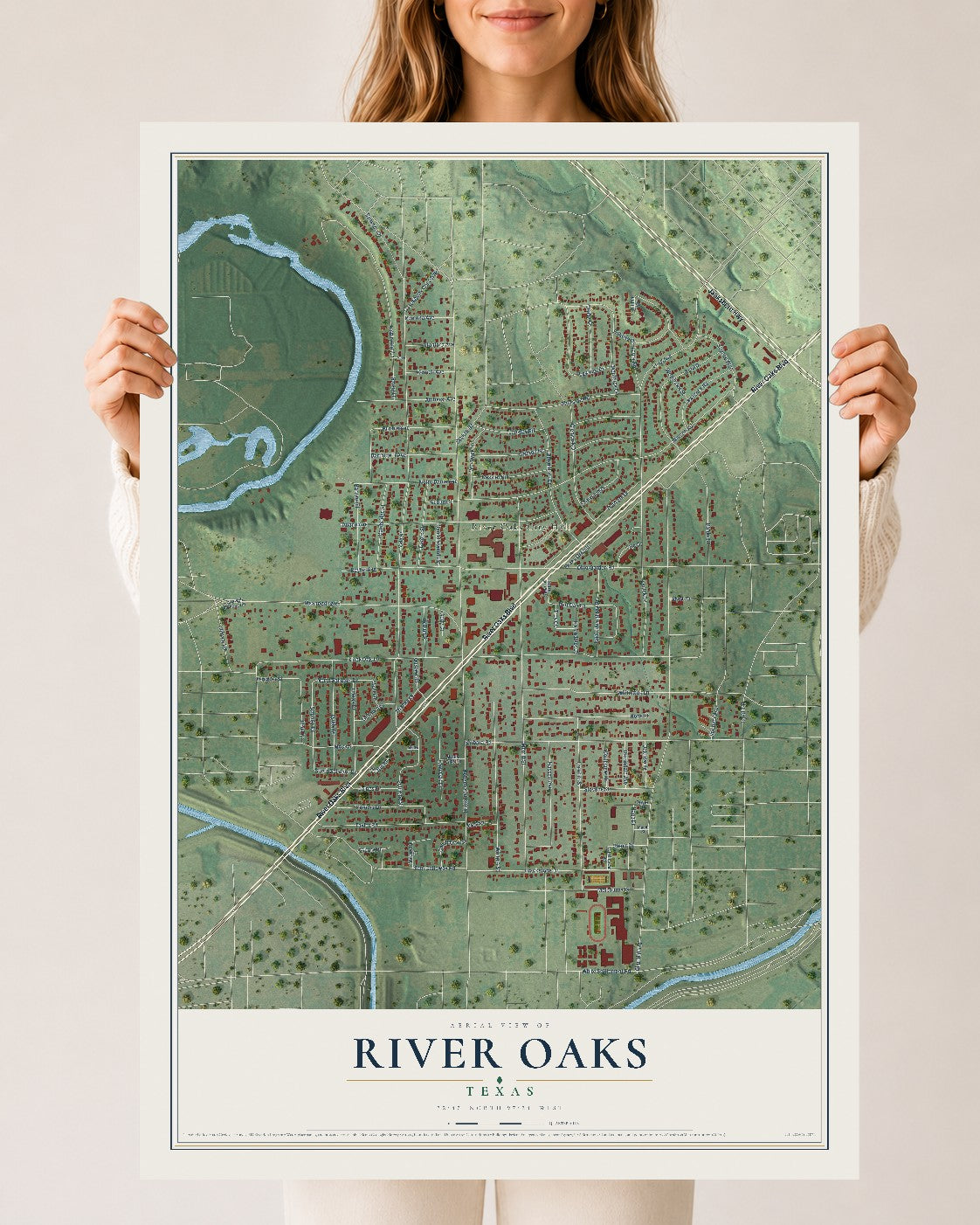 Map of River Oaks, Texas, 24 x 36 inch unframed archival matte print