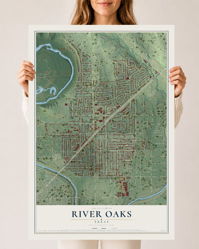 Map of River Oaks, Texas, 24 x 36 inch unframed archival matte print