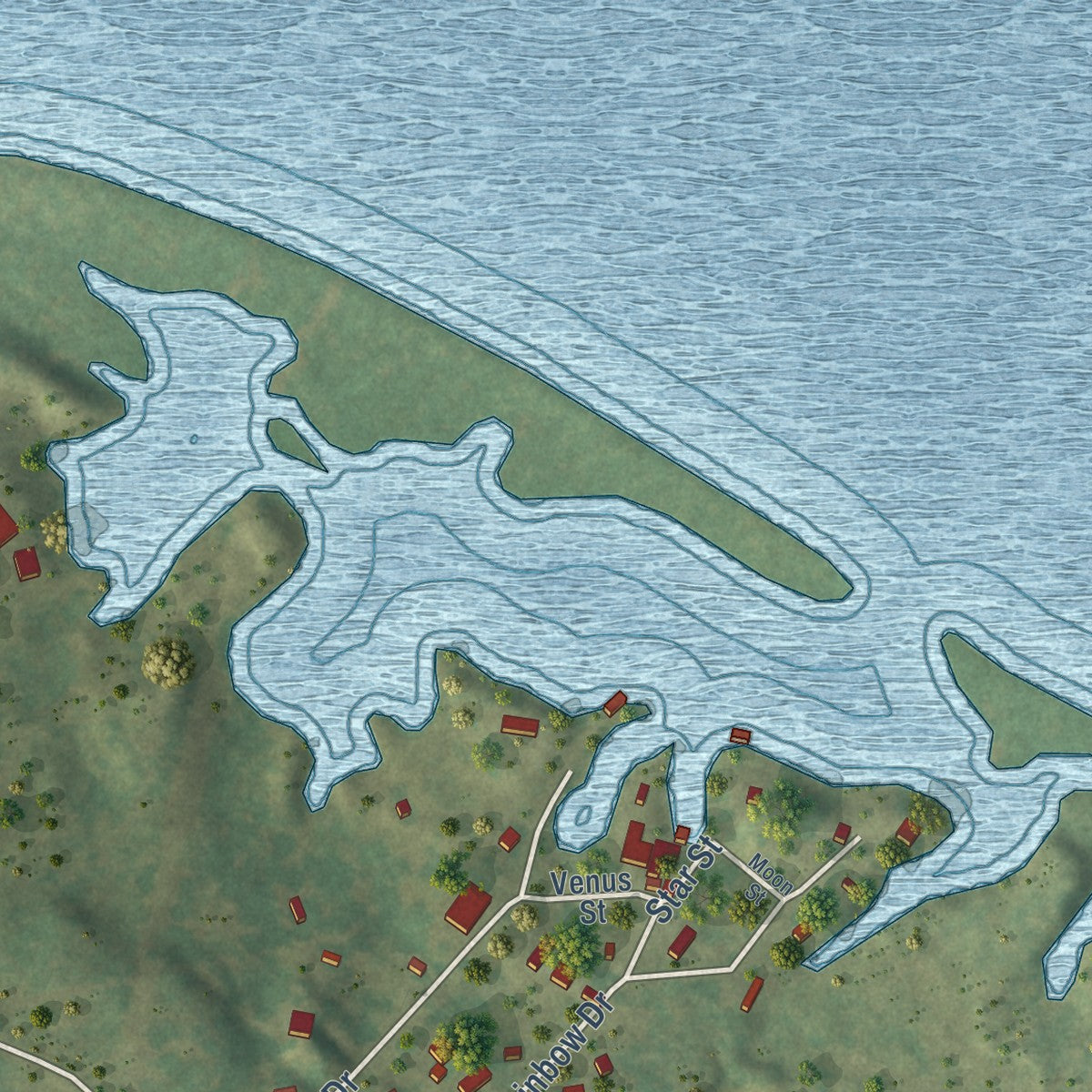 Close-up of the map of Riverside, Texas print showing street and building detail