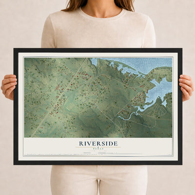 Map of Riverside, Texas, 12 x 18 inch print in a black wood frame