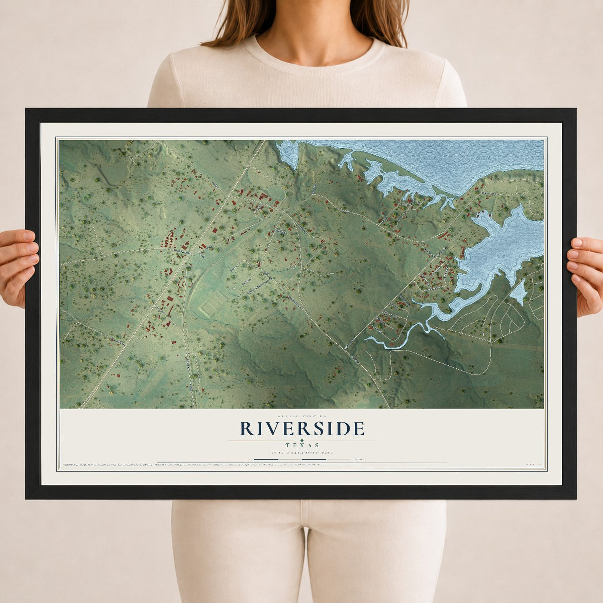 Map of Riverside, Texas, 18 x 24 inch print in a black wood frame