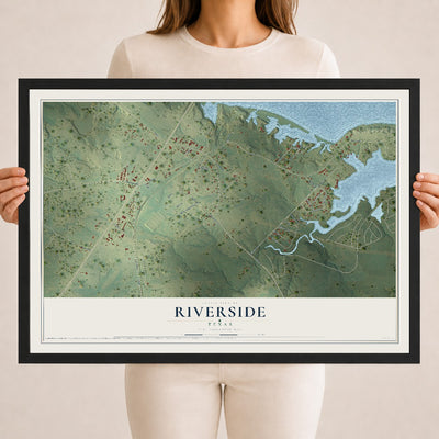 Map of Riverside, Texas, 18 x 24 inch print in a black wood frame