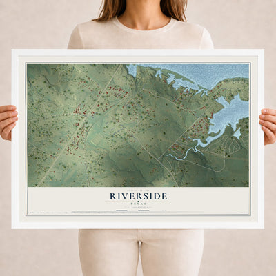 Map of Riverside, Texas, 18 x 24 inch print in a white wood frame