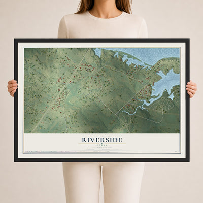 Map of Riverside, Texas, 24 x 36 inch print in a black wood frame