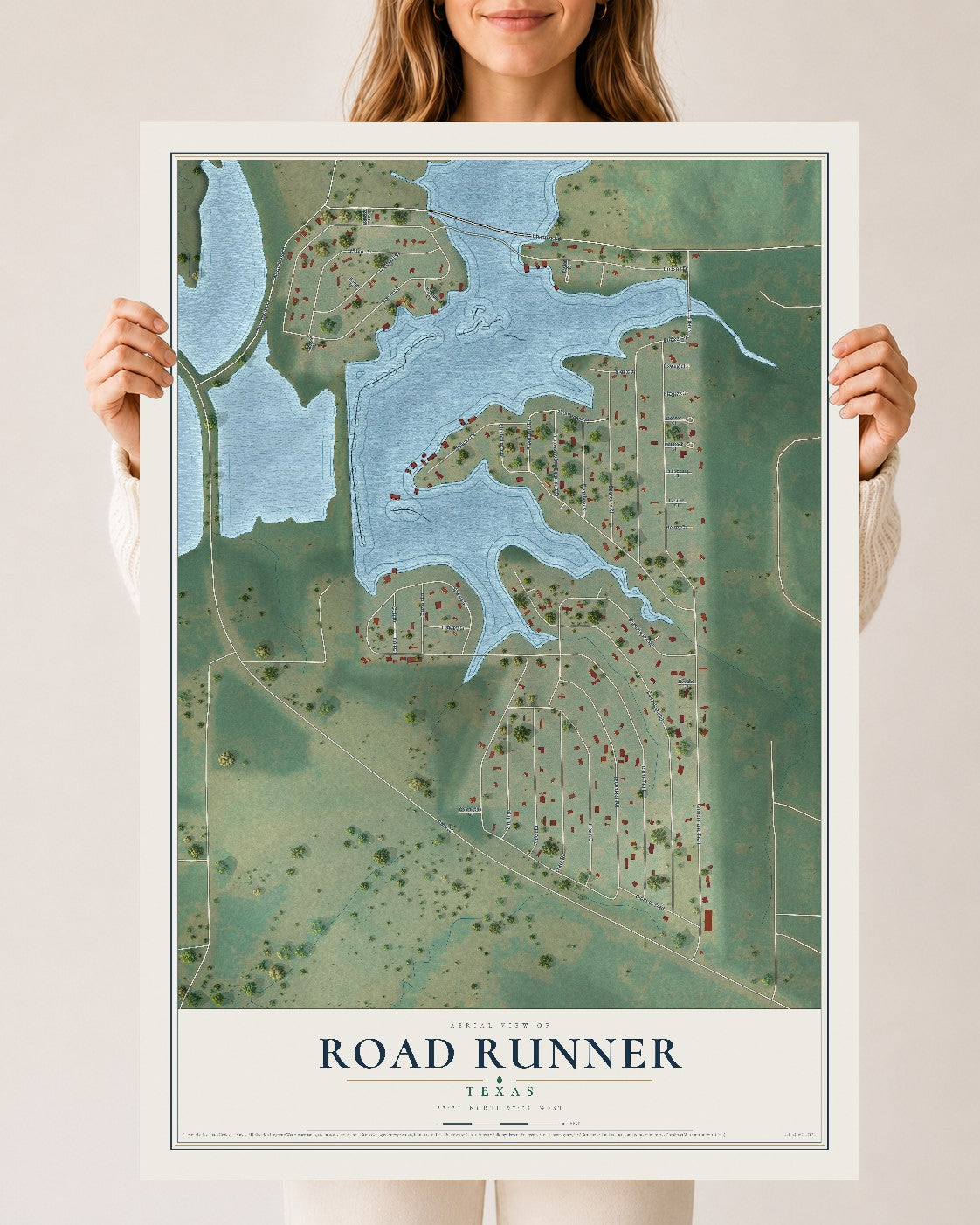 Map of Road Runner, Texas, 24 x 36 inch unframed archival matte print