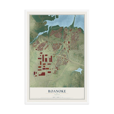 Map of Roanoke, Texas, 12 x 18 inch print in a white wood frame