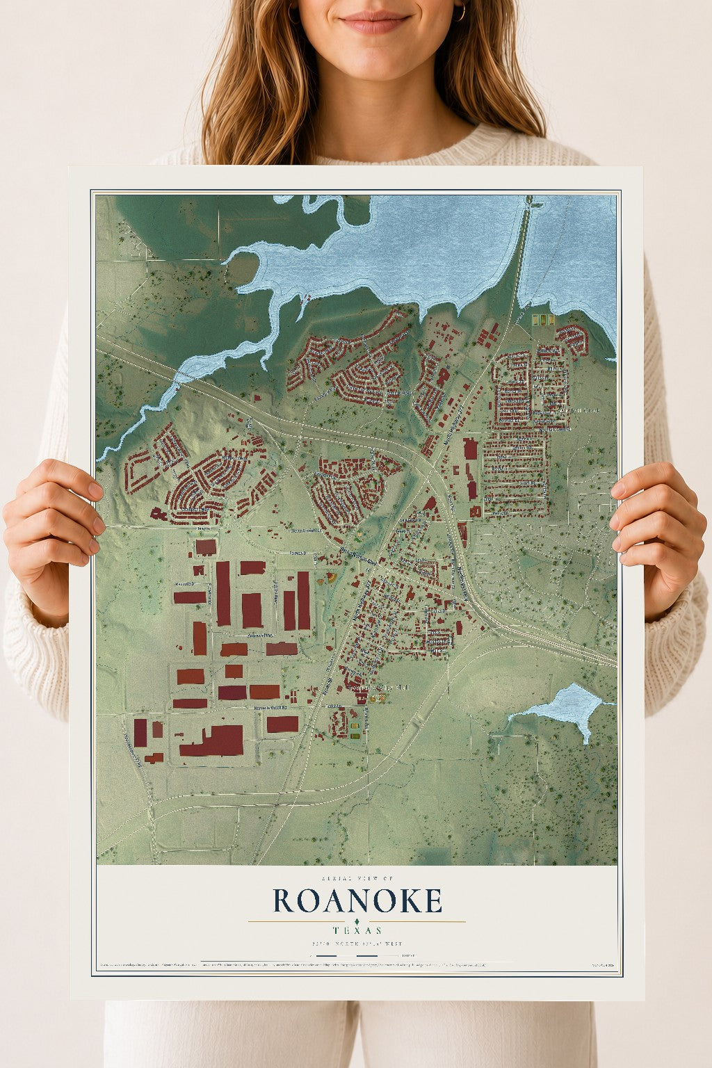 Map of Roanoke, Texas, 18 x 24 inch unframed archival matte print