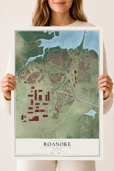 Map of Roanoke, Texas, 18 x 24 inch unframed archival matte print