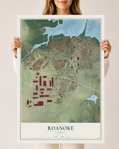 Map of Roanoke, Texas, 24 x 36 inch unframed archival matte print