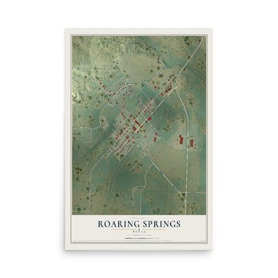 Map of Roaring Springs, Texas, 12 x 18 inch unframed archival matte print