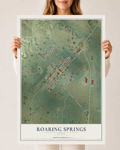 Map of Roaring Springs, Texas, 24 x 36 inch unframed archival matte print