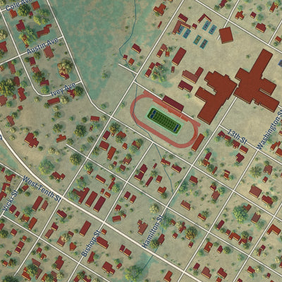 Close-up of the map of Robert Lee, Texas print showing street and building detail