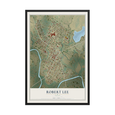 Map of Robert Lee, Texas, 12 x 18 inch print in a black wood frame