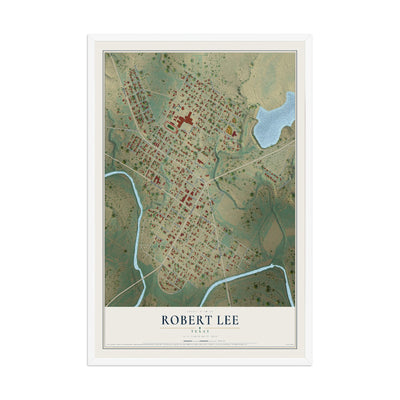 Map of Robert Lee, Texas, 12 x 18 inch print in a white wood frame